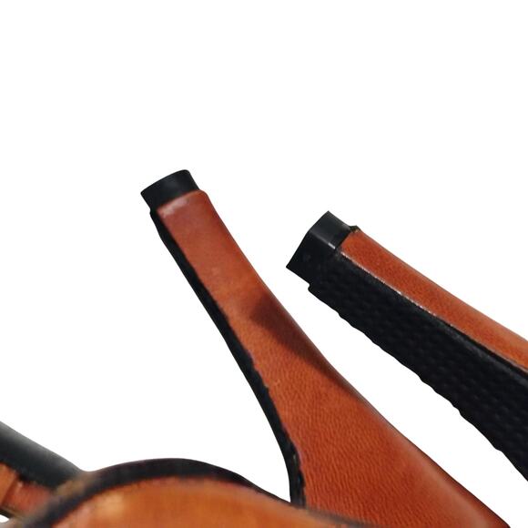 60s Brown Leather Ankle Wrap Strap Closed Toe Chainlink Detail Heels Size 7.5 - Picture 8 of 15